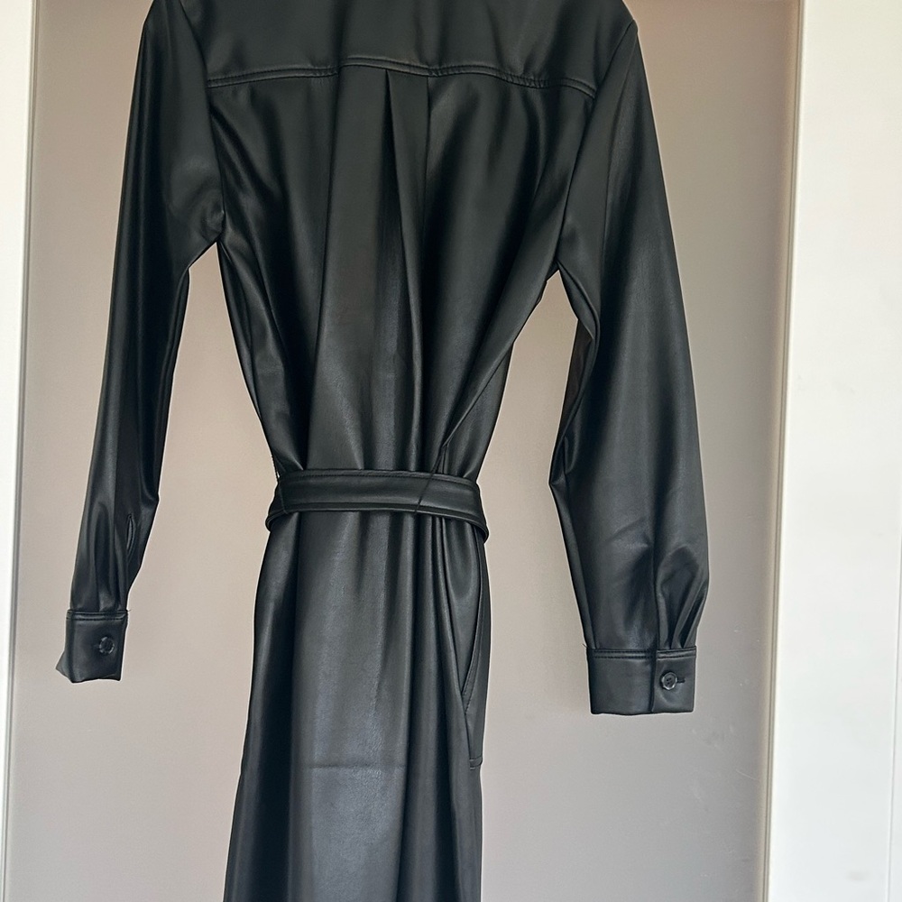 LOFT Black Faux Leather Shirt Dress - Picture 3 of 7